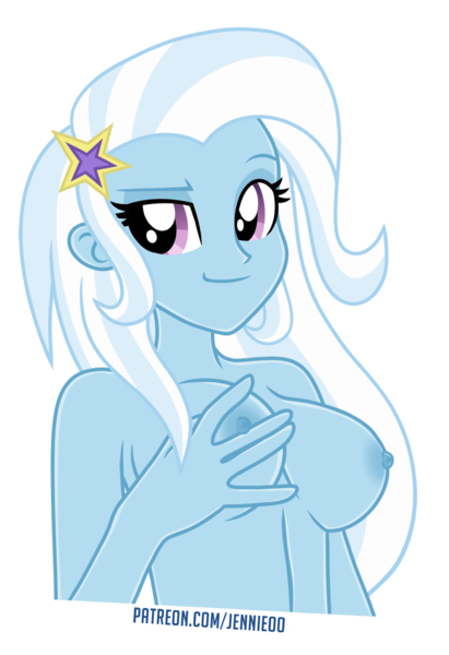 Size: 754x1100 | Tagged: questionable, artist:jennieoo, derpibooru import, trixie, human, equestria girls, breast grab, breasts, grope, gumroad, image, looking at you, nudity, png, self grope, show accurate, simple background, smiling, smiling at you, smirk, smug, solo, transparent background, vector