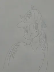 Size: 1944x2592 | Tagged: safe, artist:princebluemoon3, derpibooru import, twilight sparkle, twilight sparkle (alicorn), alicorn, pony, deerstalker, detective, detective twilight, drawing, hat, image, jpeg, pencil drawing, sherlock holmes, sherlock sparkle, smiling, solo, traditional art