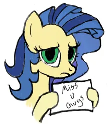 Size: 508x584 | Tagged: safe, artist:luckysmores, oc, oc:milky way, earth pony, pony, bust, female, holding sign, image, mare, png, sad, simple background, solo, text, white background