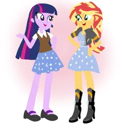 Size: 1400x1400 | Tagged: safe, artist:mlplary6, derpibooru import, sunset shimmer, twilight sparkle, human, equestria girls, female, friends, image, looking at each other, looking at someone, png, smiling, smiling at each other, talking