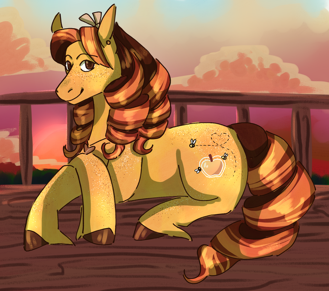 Size: 1717x1520 | Tagged: safe, artist:eonionic, derpibooru import, oc, oc:honey crisp, earth pony, pony, female, image, lying down, mare, png, prone, solo