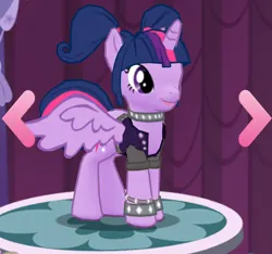 Size: 954x894 | Tagged: safe, derpibooru import, screencap, twilight sparkle, twilight sparkle (alicorn), alicorn, pony, cropped, game, gameloft, image, jpeg, my little pony: magic princess, ponytail, rockstar, rockstar sparkle, solo