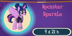 Size: 715x367 | Tagged: safe, derpibooru import, screencap, twilight sparkle, twilight sparkle (alicorn), alicorn, pony, cropped, game, gameloft, image, jpeg, rockstar, rockstar sparkle, solo, spread wings, wings