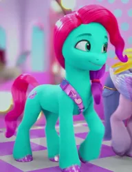Size: 705x920 | Tagged: safe, derpibooru import, screencap, queen haven, earth pony, pony, g5, my little pony: make your mark, my little pony: make your mark chapter 2, cropped, female, hoof polish, image, jazz has no ears, jazz hooves, looking at someone, mare, no ears, offscreen character, png, portrait of a princess, smiling, solo focus, unshorn fetlocks