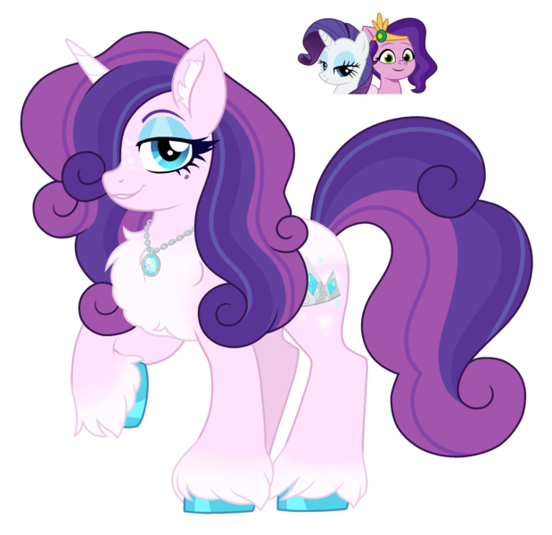 Size: 1482x1437 | Tagged: safe, artist:unoriginai, derpibooru import, pipp petals, rarity, oc, unicorn, g5, chest fluff, ear fluff, horn, image, jewelry, magical lesbian spawn, necklace, offspring, parent:pipp petals, parent:rarity, png, simple background, transparent background, unicorn oc, unshorn fetlocks