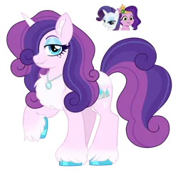 Size: 1482x1437 | Tagged: safe, artist:unoriginai, derpibooru import, pipp petals, rarity, oc, unicorn, g5, chest fluff, ear fluff, horn, image, jewelry, magical lesbian spawn, necklace, offspring, parent:pipp petals, parent:rarity, png, simple background, transparent background, unicorn oc, unshorn fetlocks