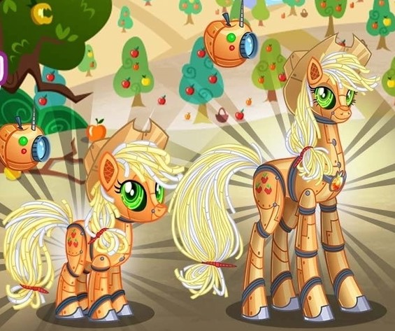 Size: 565x473 | Tagged: safe, derpibooru import, applejack, pony, robot, robot pony, cyber applejack, female, gameloft, image, jpeg, my little pony: magic princess, solo