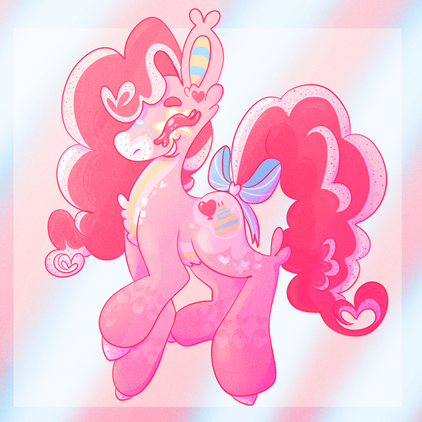 Size: 1000x1000 | Tagged: safe, artist:sugvr_alien, derpibooru import, pinkie pie, earth pony, pony, alternate design, bow, image, png, redesign, solo, tail, tail bow, twitterina design