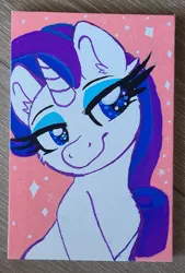 Size: 1683x2483 | Tagged: safe, artist:littleblackraencloud, derpibooru import, rarity, pony, unicorn, bust, colored pupils, image, jpeg, lidded eyes, portrait, smiling, solo, traditional art