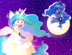 Size: 3000x2300 | Tagged: safe, artist:arwencuack, derpibooru import, princess celestia, princess luna, alicorn, pony, background, commission, female, image, laughing, literal butthurt, meme, moon, pain, png, royal sisters, siblings, sisters, sun