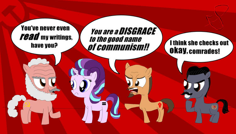 Size: 750x429 | Tagged: safe, artist:chentheirken, derpibooru import, starlight glimmer, ponified, earth pony, pony, unicorn, equal cutie mark, image, josef stalin, jpeg, karl marx, lenin, s5 starlight