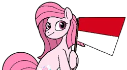 Size: 500x275 | Tagged: safe, artist:noi kincade, artist:noikincade67, derpibooru import, oc, oc:annisa trihapsari, unofficial characters only, earth pony, pony, cute, earth pony oc, flag, happy, heart, image, indonesia, long hair, looking at you, ocbetes, png, smiling, smiling at you