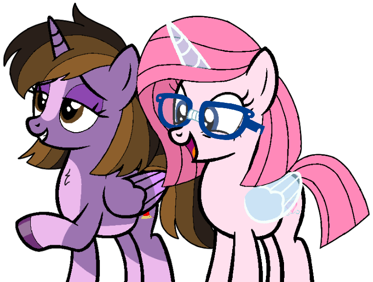 Size: 763x576 | Tagged: safe, artist:noi kincade, artist:noikincade67, derpibooru import, oc, oc:annisa the good pony, oc:princess kincade, unofficial characters only, alicorn, earth pony, pony, duo, duo female, female, glasses, happy, image, magic, mare, open mouth, open smile, png, short hair, simple background, smiling, sultry pose, transparent background