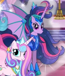 Size: 405x470 | Tagged: safe, derpibooru import, twilight sparkle, alicorn, bat pony, bat pony alicorn, pony, bat ponified, bat wings, chaos twilight, cropped, female, gameloft, horn, image, jpeg, mare, my little pony: magic princess, race swap, twibat, wings