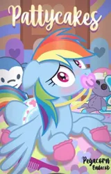 Size: 352x550 | Tagged: safe, derpibooru import, rainbow dash, fanfic:pattycakes, blushing, diaper, fanfic art, fetish, image, jpeg, mittens, pacifier, solo