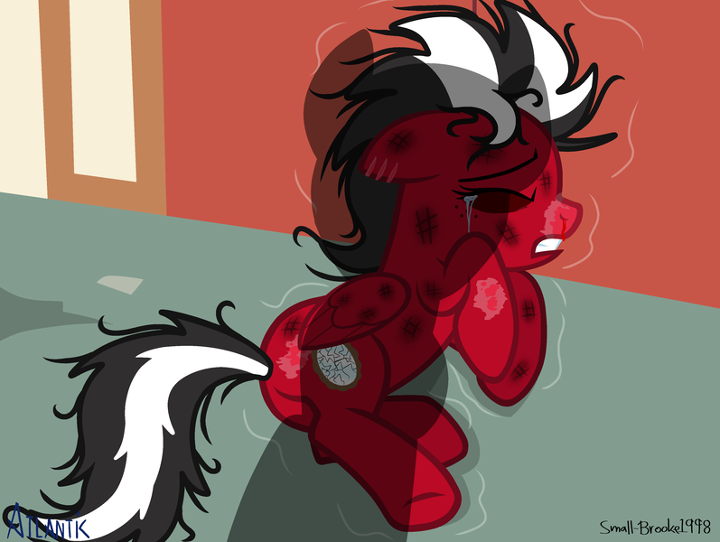 Size: 3500x2636 | Tagged: safe, artist:lynnthenerdkitty, derpibooru import, oc, oc:shatter misty cloud, pegasus, pony, abuse, alley, backstory, backstory in description, base, base used, beaten, beaten up, blood, bruised, butt, city, crossover, crying, image, nosebleed, plot, png, ruffled feathers, ruffled hair, shadow, shaking, shatter (transformers), transformers