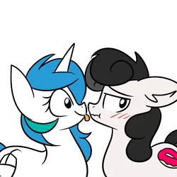 Size: 2000x2000 | Tagged: safe, anonymous artist, oc, oc:compushka, oc:pon-pushka, unofficial characters only, earth pony, pony, unicorn, /mlp/, 4chan, blushing, female, floppy ears, image, looking away, male, mare, mlem, oc x oc, png, shipping, silly, simple background, stallion, straight, tongue out, white background