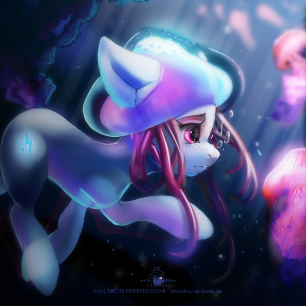 Size: 2000x2000 | Tagged: safe, derpibooru import, oc, unofficial characters only, alicorn, anthro, earth pony, human, jellyfish, pegasus, pony, unicorn, equestria girls, advertisement, bubble, commission, commission info, crepuscular rays, digital art, eyeshadow, flowing mane, freckles, humanized, image, jpeg, makeup, ocean, pink eyes, solo, sunlight, swimming, underwater, water