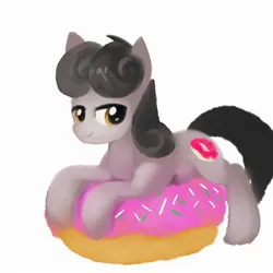 Size: 2000x2000 | Tagged: safe, anonymous artist, derpibooru import, oc, oc:pon-pushka, unofficial characters only, earth pony, pony, /mlp/, 4chan, donut, food, image, jpeg, laying on stomach, male, pon-pushka, simple background, smiling, solo, stallion, white background