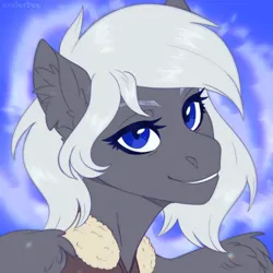Size: 2048x2048 | Tagged: safe, artist:enderbee, derpibooru import, oc, oc:silver bullet, unofficial characters only, pegasus, pony, blue background, blue eyes, bust, colored, flat colors, icon, image, looking at you, png, portrait, simple background, sketch, smiling, smiling at you, solo, wings