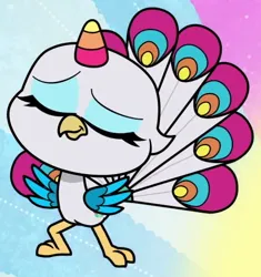 Size: 460x490 | Tagged: episode needed, safe, derpibooru import, screencap, bird, peacock, my little pony: pony life, cropped, female, horn, image, png, solo, sugar snap