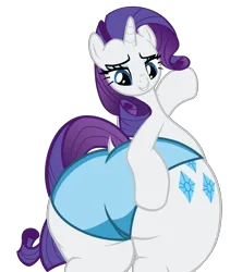 Size: 5412x6424 | Tagged: suggestive, alternate version, artist:duskyzombie, derpibooru import, rarity, pony, unicorn, absurd resolution, bedroom eyes, butt, butt touch, clothes, cute, female, hoof on butt, image, large butt, lidded eyes, looking back, mare, plot, plump, png, rearity, simple background, solo, the ass was fat, transparent background, underwear