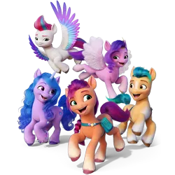 Size: 700x700 | Tagged: safe, derpibooru import, official, hitch trailblazer, izzy moonbow, pipp petals, sunny starscout, zipp storm, earth pony, pegasus, pony, unicorn, g5, 3d, female, image, male, mane five, mare, png, render, stallion
