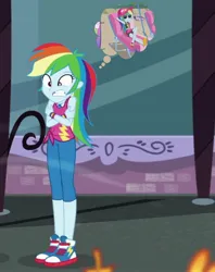 Size: 1982x2504 | Tagged: safe, derpibooru import, edit, edited screencap, screencap, rainbow dash, equestria girls, equestria girls series, lost and found, street chic, spoiler:eqg series (season 2), beach, cap, clothes, cold, cute, dashabetes, freezing, hat, image, jpeg, sandals, shivering, solo, sunglasses, swimsuit, thinking, thought bubble