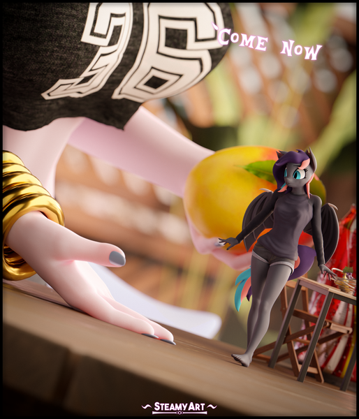 Size: 3291x3840 | Tagged: safe, artist:phenioxflame, derpibooru import, oc, oc:noctilucent, oc:steamy, anthro, bat pony, plantigrade anthro, unicorn, 3d, bat pony oc, bat wings, horn, image, micro, png, unicorn oc, wings