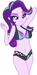 Size: 3428x6837 | Tagged: safe, artist:emeraldblast63, artist:glitterpony83, derpibooru import, starlight glimmer, human, equestria girls, armpits, bedroom eyes, belly, belly button, bikini, bikini bottom, bikini top, breasts, busty starlight glimmer, cleavage, clothes, cute, eyeshadow, female, g4, glimmerbetes, image, legs, looking at you, makeup, midriff, png, simple background, smiling, smiling at you, solo, swimsuit, thighs, transparent background, underboob