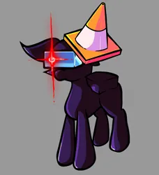 Size: 3075x3375 | Tagged: safe, artist:foxtrnal, derpibooru import, ponified, earth pony, pony, among us, black impostor, friday night funkin', genderfluid, gray background, image, impostor, png, simple background, solo, standing, traffic cone
