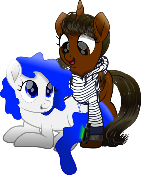 Size: 1923x2374 | Tagged: safe, artist:lincolnbrewsterfan, derpibooru import, oc, oc:jc, oc:nocturnal vision, ponified, unofficial characters only, alicorn, earth pony, pony, fallout equestria, to where and back again, triple threat, .svg available, alicorn oc, blue eyes, blue mane, blue tail, brown eyes, clothes, colored pupils, colored wings, drawstrings, duo, duo female, earth pony oc, fallout equestria oc, female, folded wings, full body, gift art, gradient mane, gradient tail, gradient wings, holly, hoodie, hoof around neck, horn, image, inkscape, looking at someone, mare, movie accurate, music notes, nocturnal vision's striped hoodie, open mouth, pipbuck, png, realistic mane, simple background, standing, strap, striped hoodie, tail, tail wrap, text, thank you, thanks, transparent background, vector, wing sleeves, wings