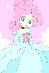 Size: 3512x5268 | Tagged: safe, artist:qsky, derpibooru import, fluttershy, human, equestria girls, absurd resolution, alternate hairstyle, choker, cinderella, clothes, dress, female, image, mobile phone, phone, png, smartphone, solo, white pupils