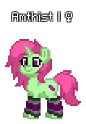 Size: 212x304 | Tagged: safe, derpibooru import, oc, oc:amthist, unofficial characters only, pony, unicorn, pony town, clothes, female, horn, image, mare, png, simple background, smiling, socks, solo, standing, transparent background, unicorn oc