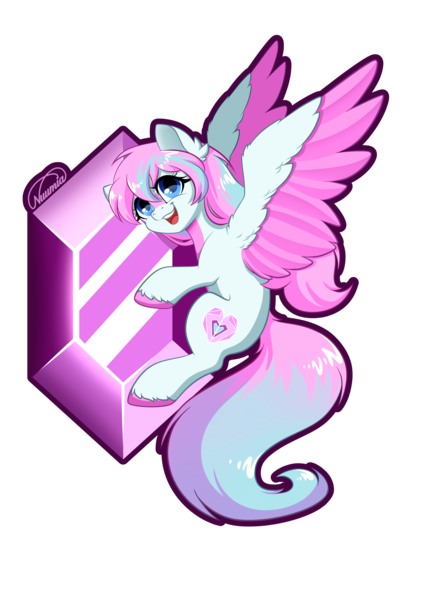 Size: 2894x4093 | Tagged: safe, artist:nuumia, derpibooru import, oc, oc:dyn, pegasus, pony, colored wings, cute, gem, happy, hug, image, long mane, long tail, multicolored hair, multicolored mane, multicolored wings, open mouth, pegasus oc, pink mane, png, spread wings, tail, unshorn fetlocks, wings