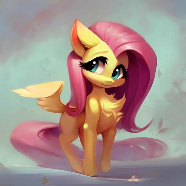 Size: 1536x1536 | Tagged: safe, derpibooru import, machine learning generated, stable diffusion, fluttershy, fluffy pony, pegasus, pony, ai content, big eyes, blushing, ear fluff, generator:purplesmart.ai, green eyes, image, jpeg, pink mane, prompter:saltyvity, simple background, solo