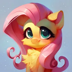 Size: 1536x1536 | Tagged: safe, derpibooru import, machine learning assisted, machine learning generated, stable diffusion, fluttershy, fluffy pony, pegasus, pony, ai content, blushing, ear fluff, generator:purplesmart.ai, green eyes, image, jpeg, pink mane, prompter:saltyvity, solo, sparkles