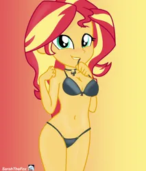 Size: 2550x3000 | Tagged: suggestive, artist:sarahthefox97, derpibooru import, sunset shimmer, equestria girls, bikini, black bikini, breasts, busty sunset shimmer, clothes, image, legs together, png, sultry pose, swimsuit