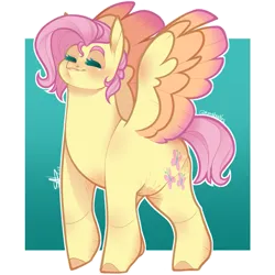 Size: 989x989 | Tagged: safe, artist:sylvanaurora, derpibooru import, fluttershy, pegasus, pony, chubby, image, partially transparent background, png, short mane, spread wings, stretchmarks, wings