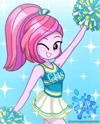Size: 2015x2490 | Tagged: safe, artist:rjp.rammy, derpibooru import, oc, oc:sandy rose, equestria girls, cheerleader, cheerleader outfit, clothes, female, image, one eye closed, png, solo, wink