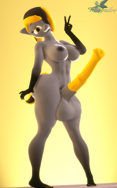 Size: 2159x3477 | Tagged: explicit, artist:woobaloo, derpibooru import, oc, oc:gilded ashe, unofficial characters only, anthro, earth pony, 3d, earth pony oc, futa, image, intersex, large butt, looking at you, png, solo, solo futa, source filmmaker, wide hips