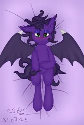 Size: 2600x3840 | Tagged: safe, artist:supershadow_th, derpibooru import, oc, oc:lazytentacle, unofficial characters only, bat pony, dakimakura cover, green eyes, image, png, purple background, simple background, tentacles, wings