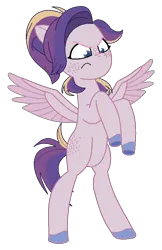 Size: 550x850 | Tagged: safe, artist:westrail642fan, derpibooru import, oc, oc:shooting star (r&f), unofficial characters only, pegasus, pony, g5, my little pony: tell your tale, zipp's flight school, spoiler:g5, spoiler:my little pony: tell your tale, spoiler:tyts01e02, bipedal, female, freckles, g4, g4 to g5, generation leap, image, offspring, parent:oc:david wyne, parent:princess cadance, parents:canon x oc, pegasus oc, png, rearing, simple background, solo, spread wings, style emulation, transparent background, wings