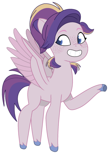 Size: 1085x1536 | Tagged: safe, alternate version, artist:westrail642fan, derpibooru import, oc, oc:shooting star (r&f), pegasus, pony, g5, my little pony: tell your tale, female, freckles, image, offspring, parent:oc:david wyne, parent:princess cadance, parents:canon x oc, pegasus oc, png, simple background, solo, spread wings, style emulation, trace, transparent background, wings