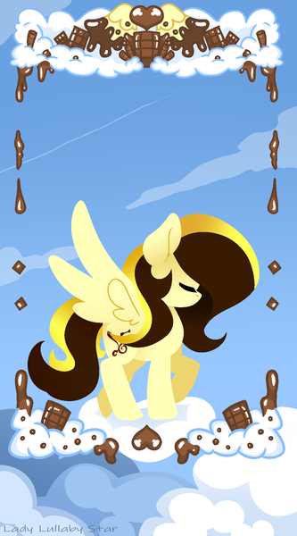 Size: 1111x2000 | Tagged: safe, artist:ladylullabystar, derpibooru import, oc, oc:guylian, pegasus, pony, chocolate, female, food, image, mare, png, solo