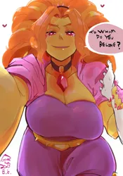 Size: 1400x2000 | Tagged: suggestive, artist:sozglitch, derpibooru import, adagio dazzle, human, equestria girls, bedroom eyes, big breasts, breasts, busty adagio dazzle, cleavage, dialogue, disembodied hand, female, female focus, floating heart, gem, hand, heart, huge breasts, image, jpeg, looking at you, offscreen character, pov, simple background, siren gem, smiling, smiling at you, solo focus, speech bubble, talking to viewer, white background