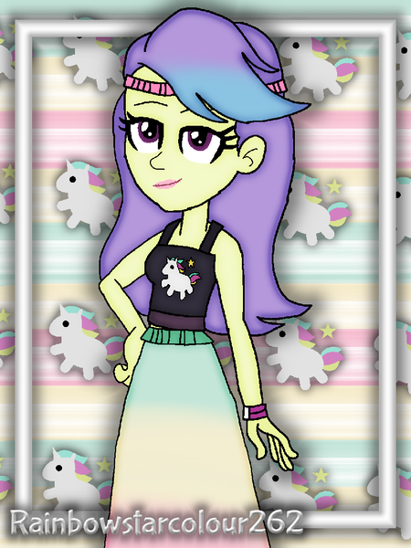 Size: 768x1024 | Tagged: safe, artist:rainbowstarcolour262, derpibooru import, part of a set, snow flower, human, series:equ wallpapers, equestria girls, equestria girls series, let it rain, spoiler:eqg series (season 2), abstract background, background human, bare shoulders, clothes, cutie mark, cutie mark background, cutie mark on clothes, female, hand on hip, headband, image, lipstick, long skirt, midriff, part of a series, png, signature, skirt, sleeveless, solo, tanktop, two toned hair, wristband