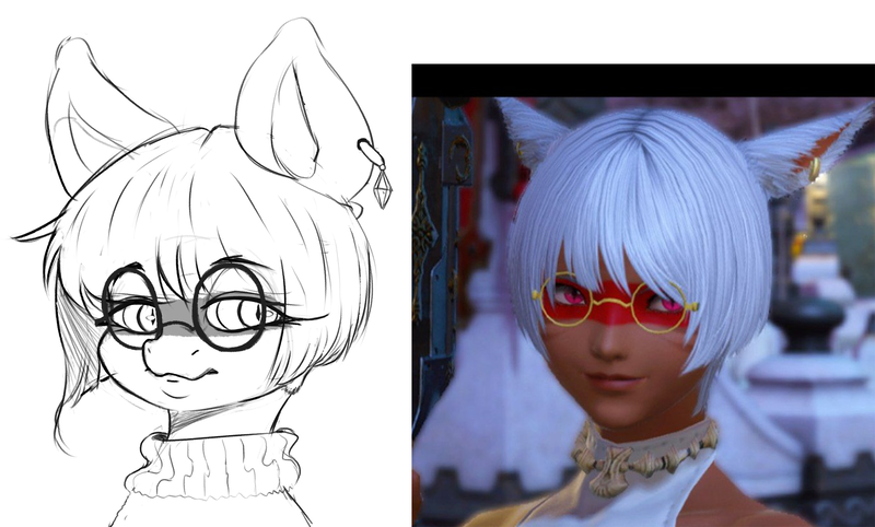 Size: 2778x1674 | Tagged: safe, derpibooru import, oc, ponified, anthro, pony, comparison, ear piercing, earring, final fantasy, final fantasy xiv, glasses, image, jewelry, miqo'te, piercing, png