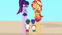 Size: 600x338 | Tagged: safe, derpibooru import, flash sentry, sci-twi, sunset shimmer, timber spruce, twilight sparkle, equestria girls, animated, gif, growth, image, shrinking