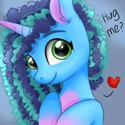 Size: 1080x1080 | Tagged: safe, artist:twiliset, derpibooru import, pony, unicorn, g5, ask, big eyes, blushing, cute, daaaaaaaaaaaw, female, floating heart, heart, hug request, hugs?, image, looking at you, lying down, mare, misty brightdawn, mistybetes, png, red face, shy, simple background, smiling, smiling at you, solo